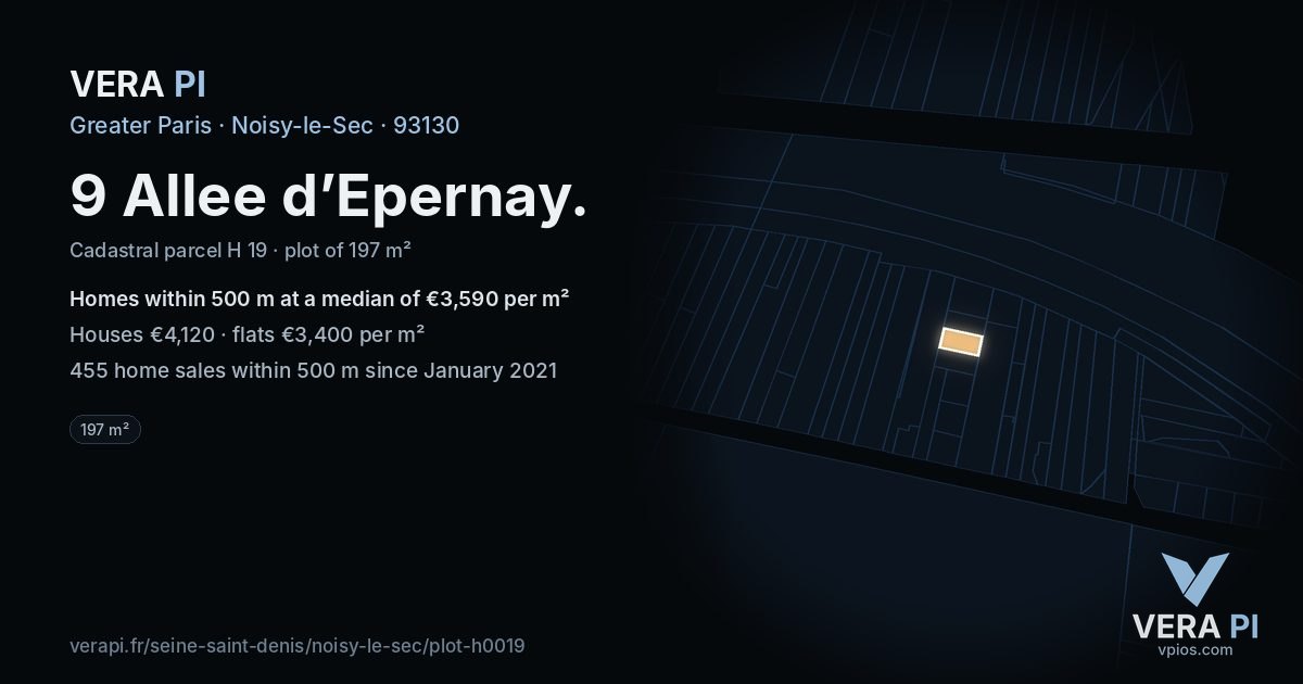9 Allee d’Epernay, Noisy-le-Sec at night – the plot lit, the parcels around coloured by the prices near them