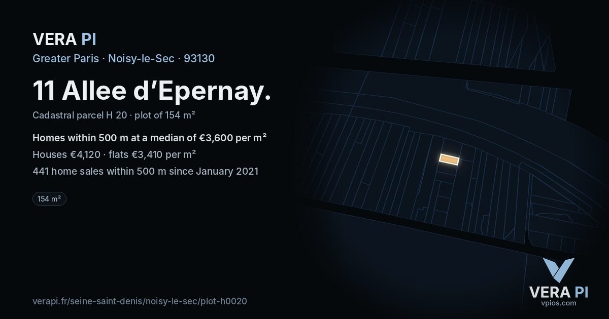 11 Allee d’Epernay, Noisy-le-Sec at night – the plot lit, the parcels around coloured by the prices near them