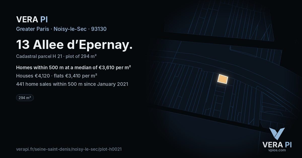 13 Allee d’Epernay, Noisy-le-Sec at night – the plot lit, the parcels around coloured by the prices near them
