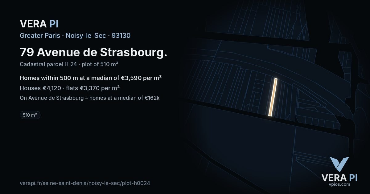 79 Avenue de Strasbourg, Noisy-le-Sec at night – the plot lit, the parcels around coloured by the prices near them