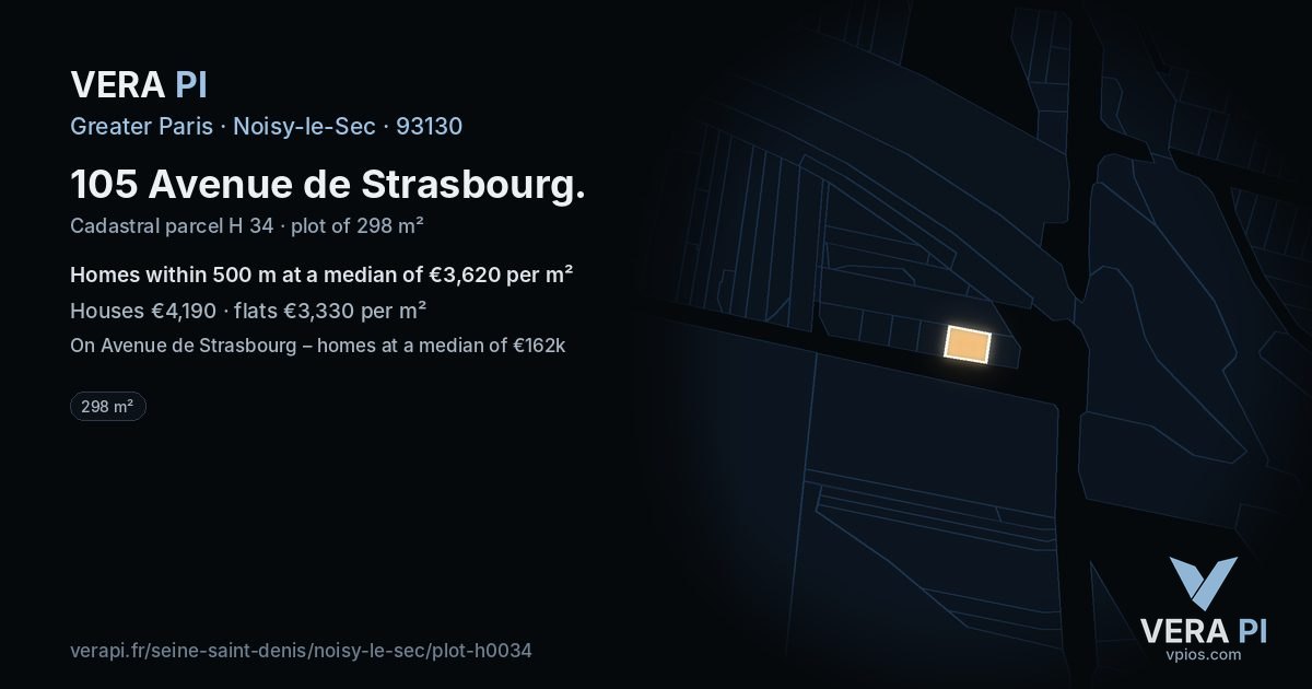 105 Avenue de Strasbourg, Noisy-le-Sec at night – the plot lit, the parcels around coloured by the prices near them