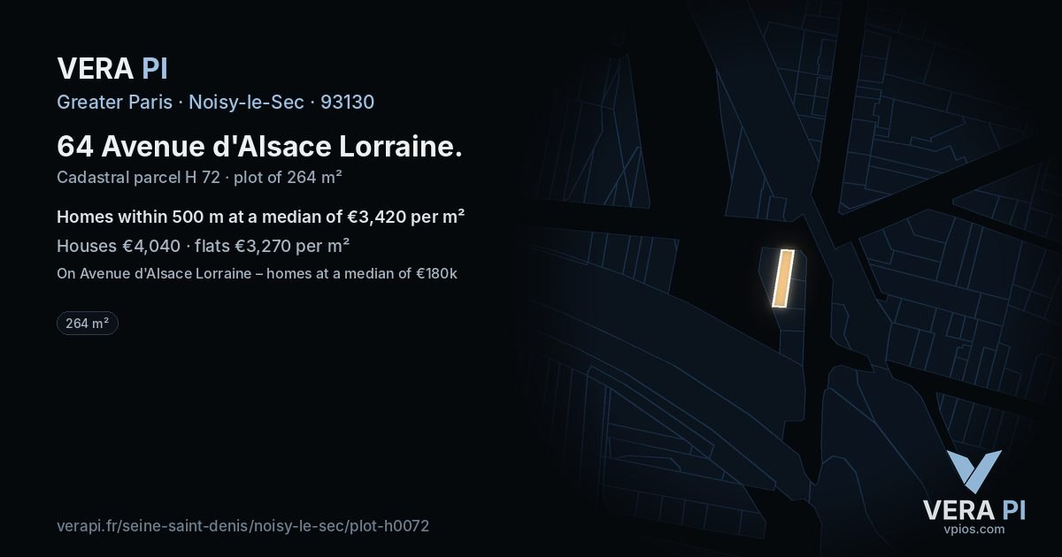 64 Avenue d'Alsace Lorraine, Noisy-le-Sec at night – the plot lit, the parcels around coloured by the prices near them