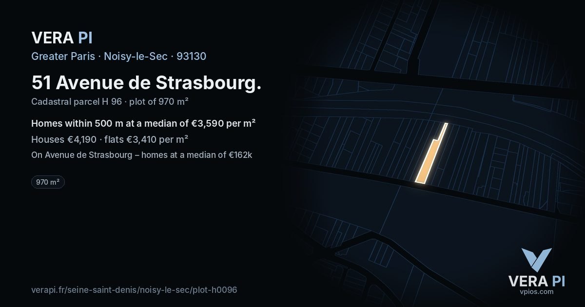 51 Avenue de Strasbourg, Noisy-le-Sec at night – the plot lit, the parcels around coloured by the prices near them