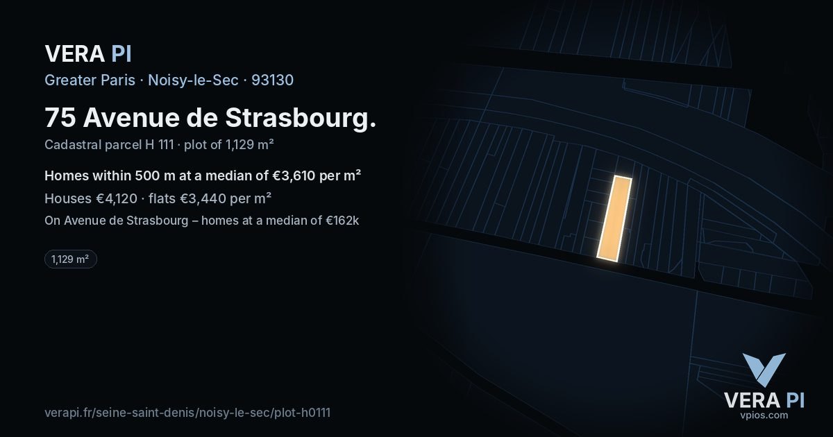 75 Avenue de Strasbourg, Noisy-le-Sec at night – the plot lit, the parcels around coloured by the prices near them