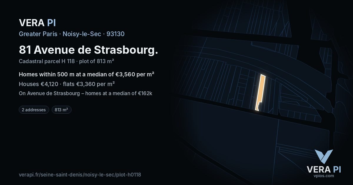 81 Avenue de Strasbourg, Noisy-le-Sec at night – the plot lit, the parcels around coloured by the prices near them