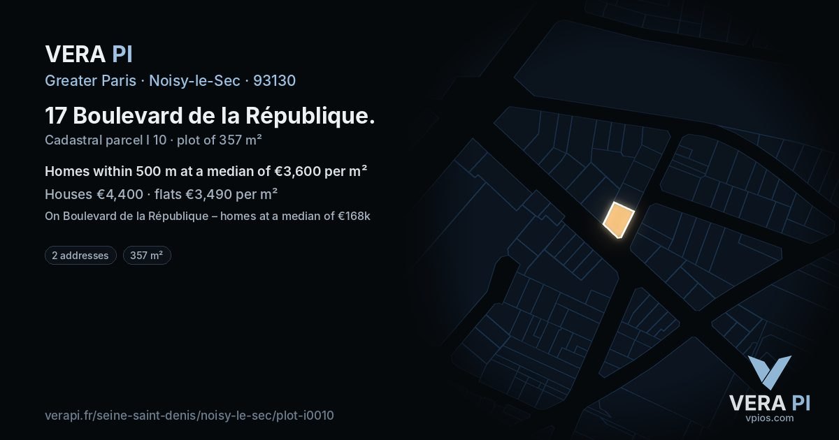 17 Boulevard de la République, Noisy-le-Sec at night – the plot lit, the parcels around coloured by the prices near them