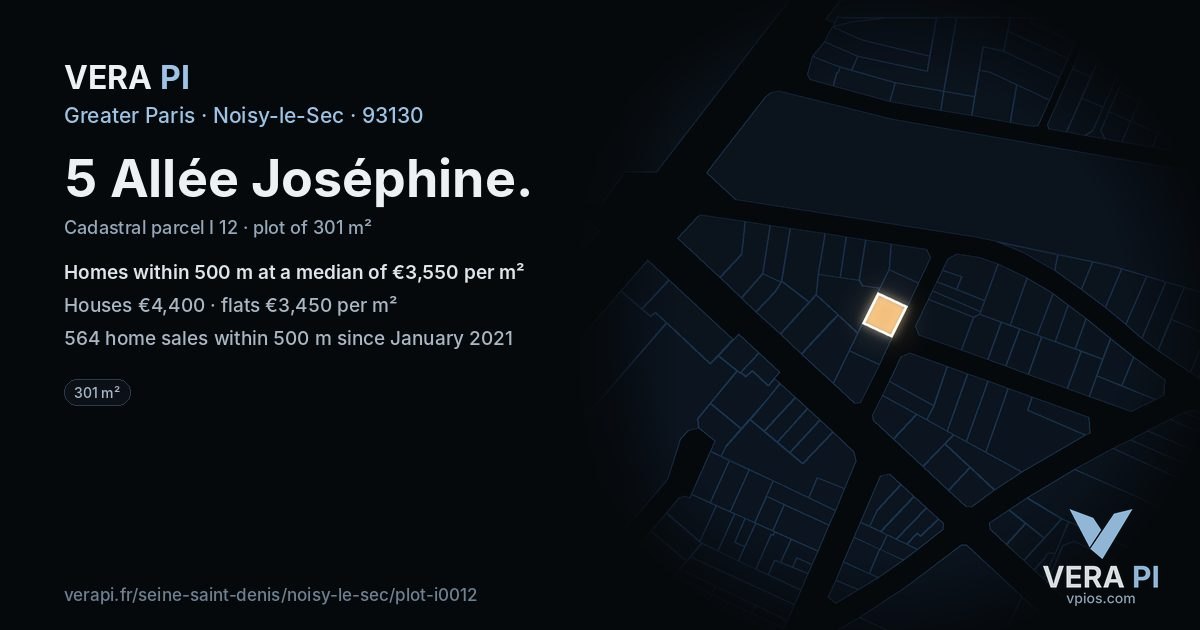 5 Allée Joséphine, Noisy-le-Sec at night – the plot lit, the parcels around coloured by the prices near them