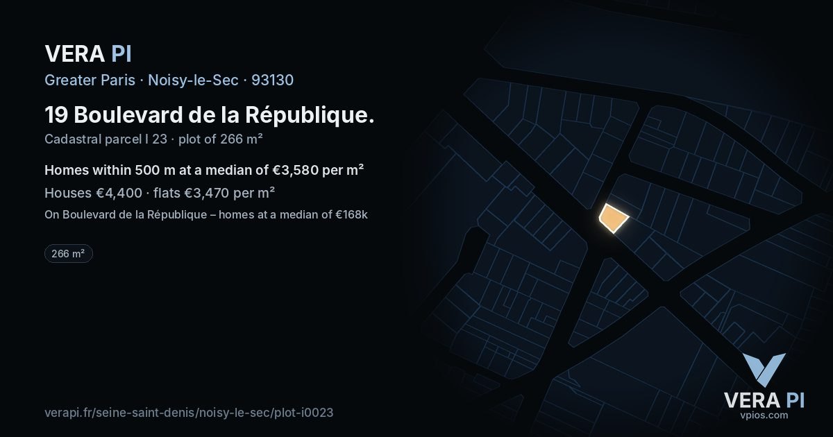 19 Boulevard de la République, Noisy-le-Sec at night – the plot lit, the parcels around coloured by the prices near them
