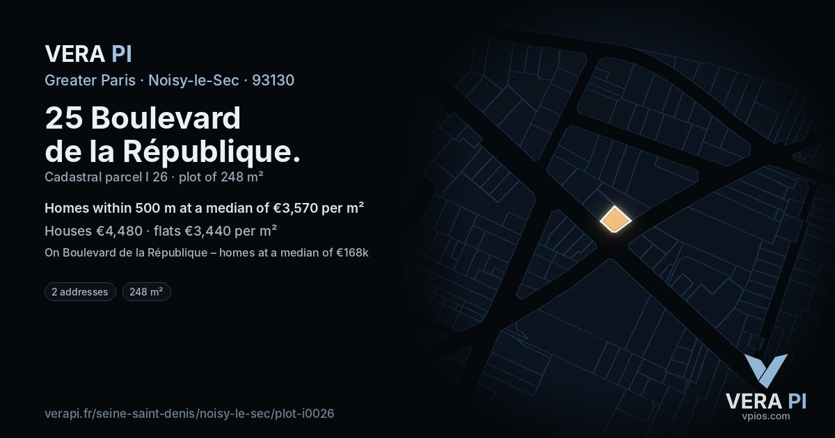 25 Boulevard de la République, Noisy-le-Sec at night – the plot lit, the parcels around coloured by the prices near them