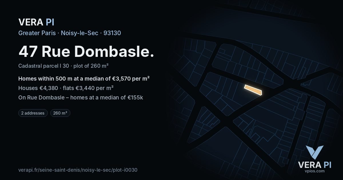 47 Rue Dombasle, Noisy-le-Sec at night – the plot lit, the parcels around coloured by the prices near them