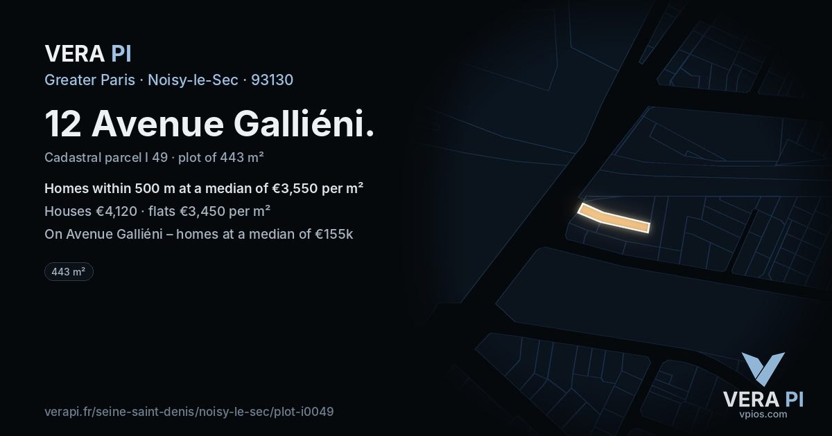 12 Avenue Galliéni, Noisy-le-Sec at night – the plot lit, the parcels around coloured by the prices near them