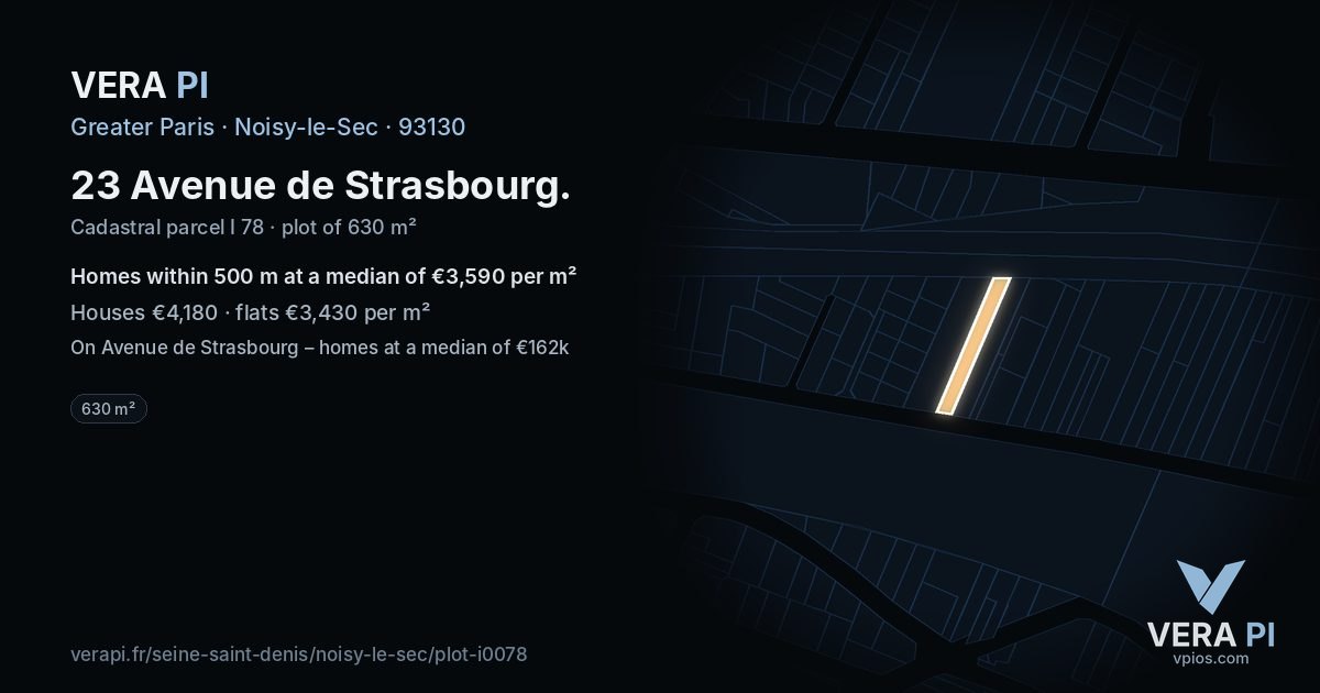 23 Avenue de Strasbourg, Noisy-le-Sec at night – the plot lit, the parcels around coloured by the prices near them