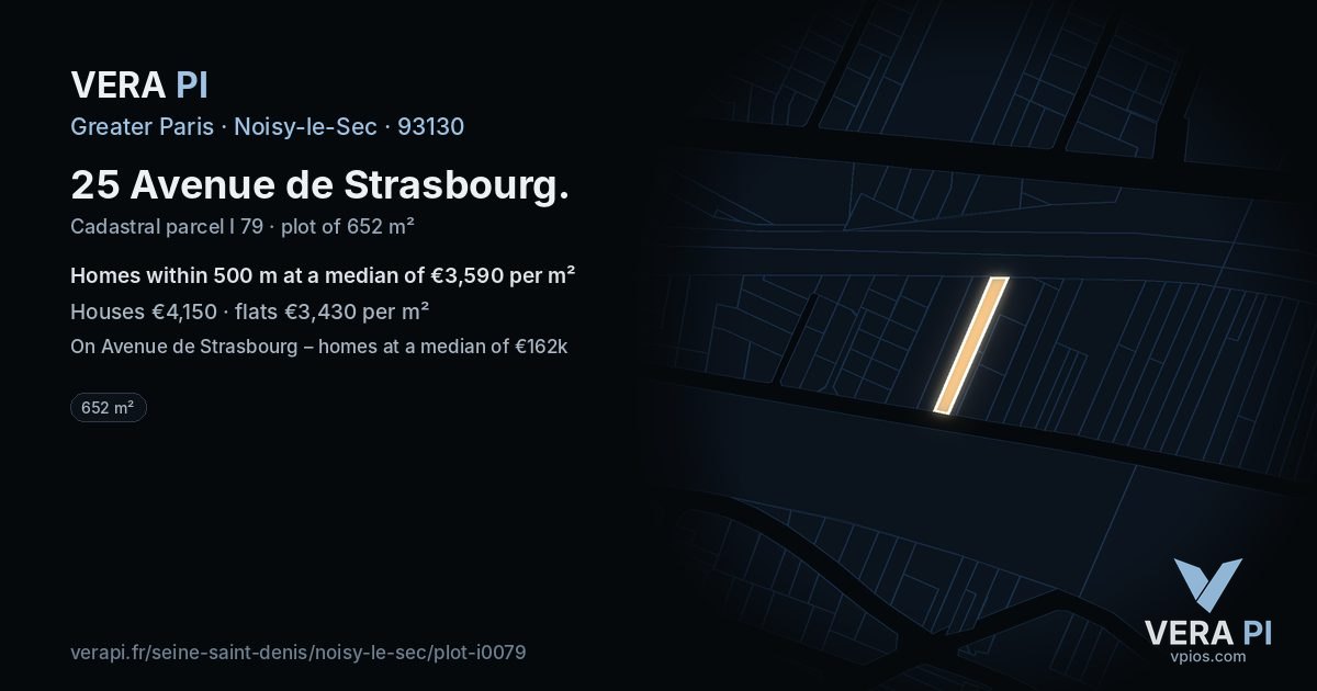 25 Avenue de Strasbourg, Noisy-le-Sec at night – the plot lit, the parcels around coloured by the prices near them