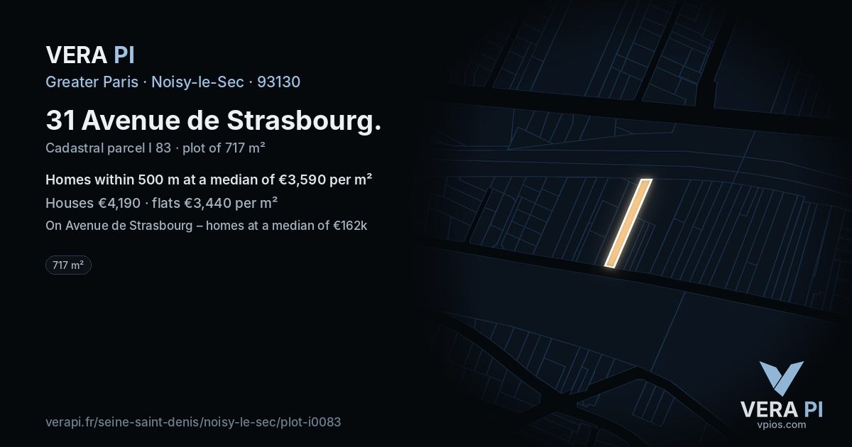 31 Avenue de Strasbourg, Noisy-le-Sec at night – the plot lit, the parcels around coloured by the prices near them