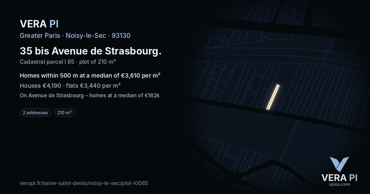 35 bis Avenue de Strasbourg, Noisy-le-Sec at night – the plot lit, the parcels around coloured by the prices near them