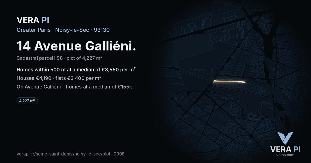14 Avenue Galliéni, Noisy-le-Sec at night – the plot lit, the parcels around coloured by the prices near them