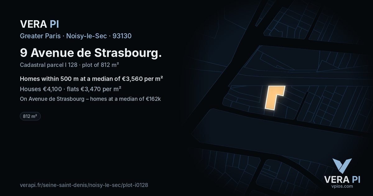 9 Avenue de Strasbourg, Noisy-le-Sec at night – the plot lit, the parcels around coloured by the prices near them