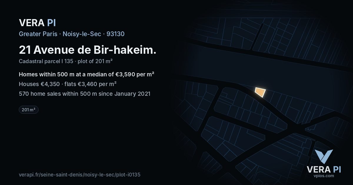 21 Avenue de Bir-hakeim, Noisy-le-Sec at night – the plot lit, the parcels around coloured by the prices near them