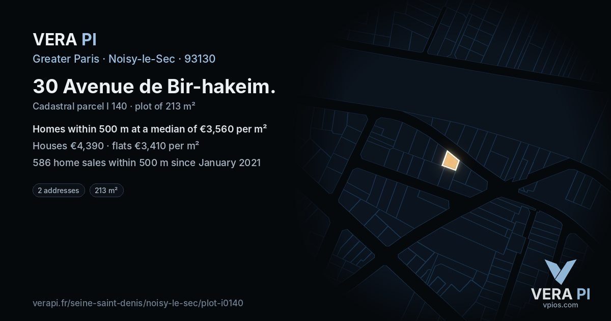 30 Avenue de Bir-hakeim, Noisy-le-Sec at night – the plot lit, the parcels around coloured by the prices near them