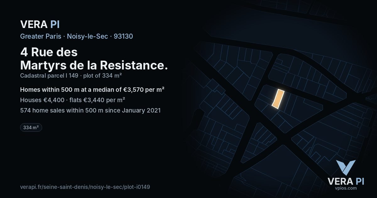 4 Rue des Martyrs de la Resistance, Noisy-le-Sec at night – the plot lit, the parcels around coloured by the prices near them