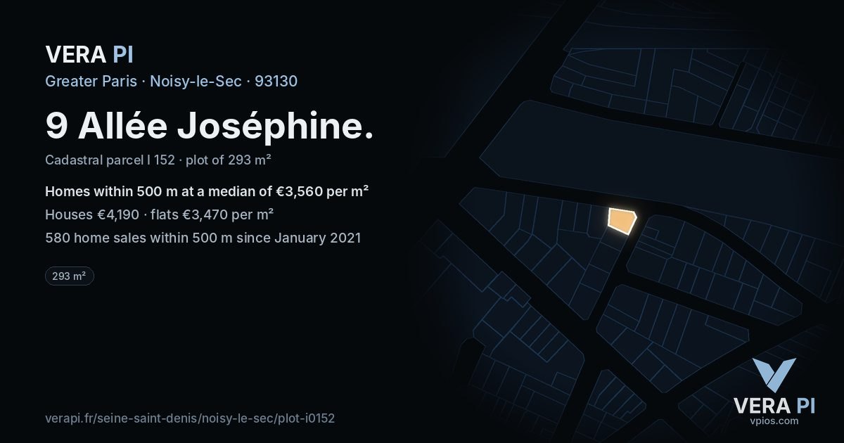 9 Allée Joséphine, Noisy-le-Sec at night – the plot lit, the parcels around coloured by the prices near them