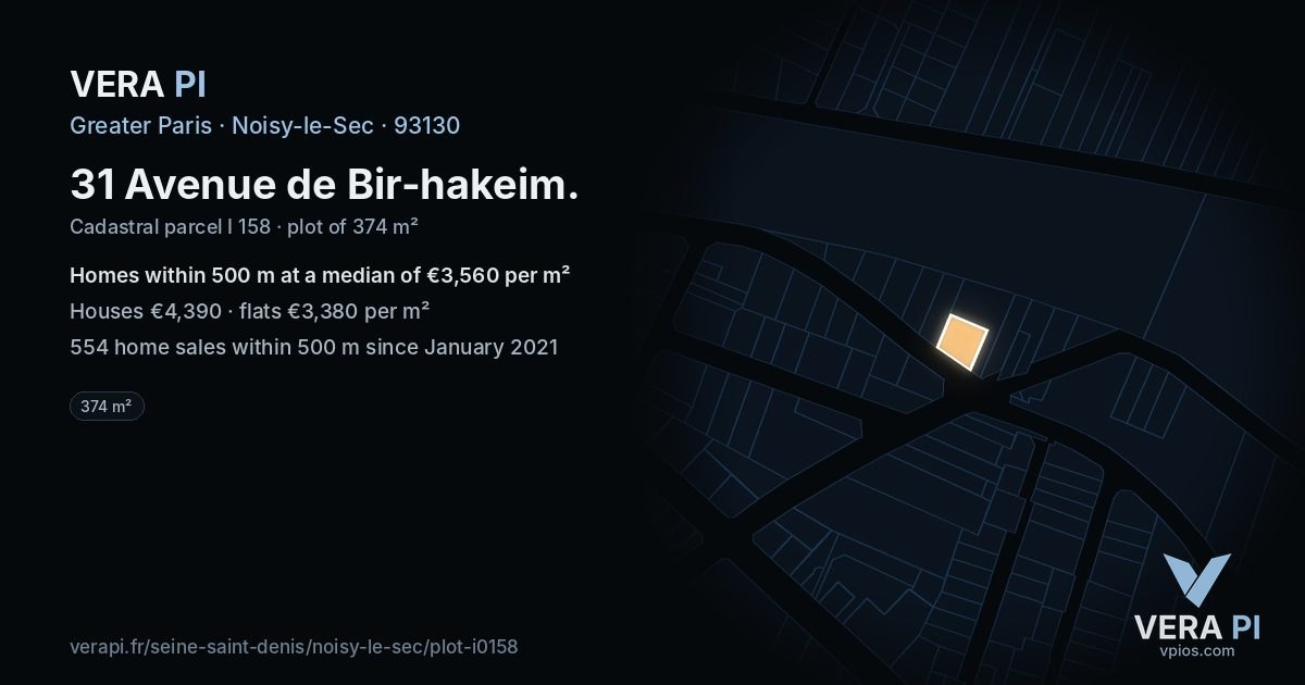 31 Avenue de Bir-hakeim, Noisy-le-Sec at night – the plot lit, the parcels around coloured by the prices near them