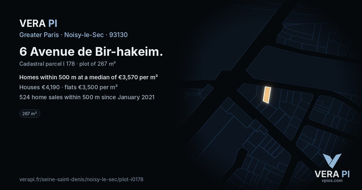 6 Avenue de Bir-hakeim, Noisy-le-Sec at night – the plot lit, the parcels around coloured by the prices near them