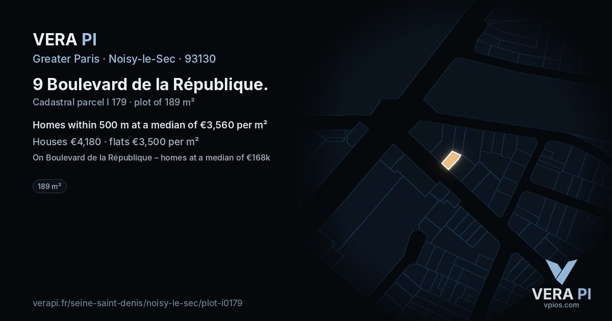 9 Boulevard de la République, Noisy-le-Sec at night – the plot lit, the parcels around coloured by the prices near them