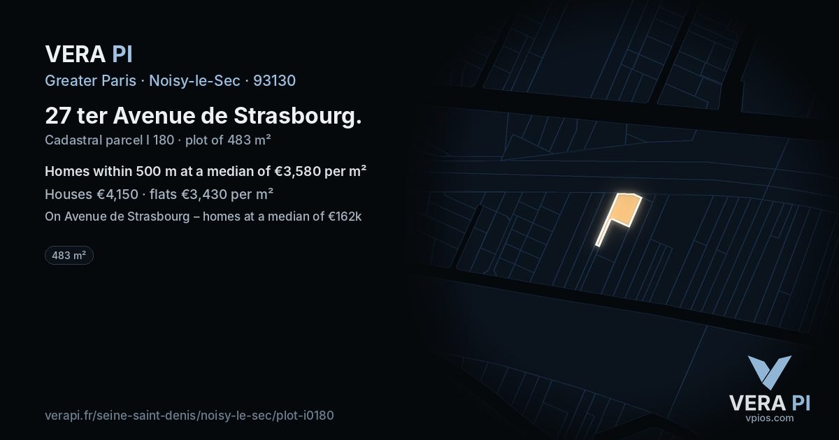 27 ter Avenue de Strasbourg, Noisy-le-Sec at night – the plot lit, the parcels around coloured by the prices near them