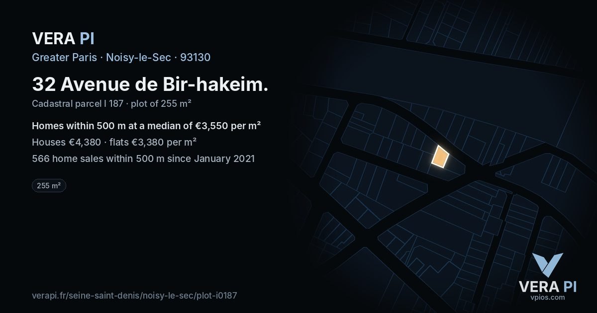 32 Avenue de Bir-hakeim, Noisy-le-Sec at night – the plot lit, the parcels around coloured by the prices near them