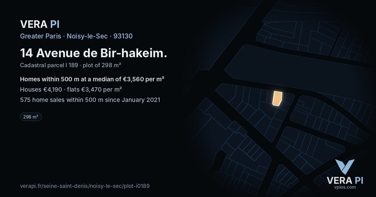 14 Avenue de Bir-hakeim, Noisy-le-Sec at night – the plot lit, the parcels around coloured by the prices near them