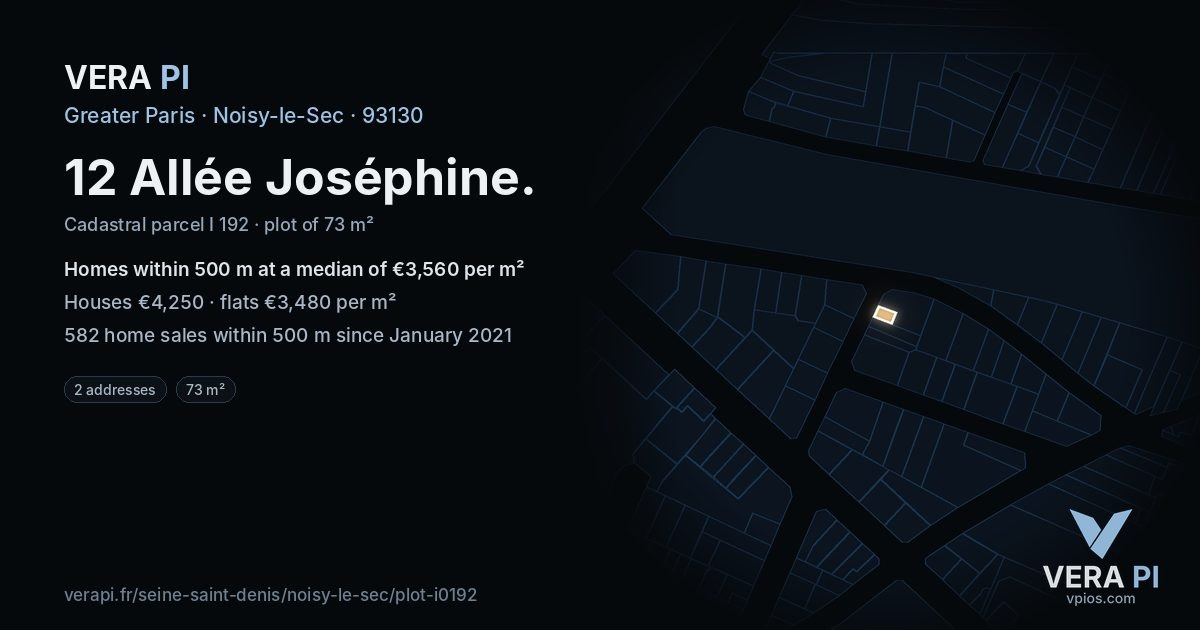 12 Allée Joséphine, Noisy-le-Sec at night – the plot lit, the parcels around coloured by the prices near them