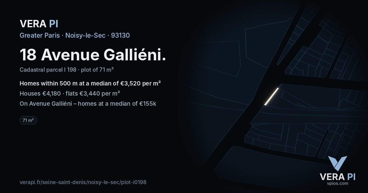 18 Avenue Galliéni, Noisy-le-Sec at night – the plot lit, the parcels around coloured by the prices near them