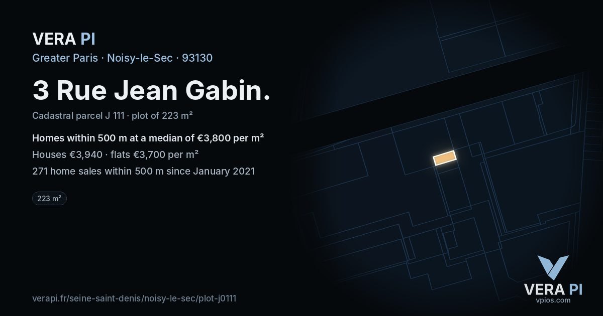 3 Rue Jean Gabin, Noisy-le-Sec at night – the plot lit, the parcels around coloured by the prices near them