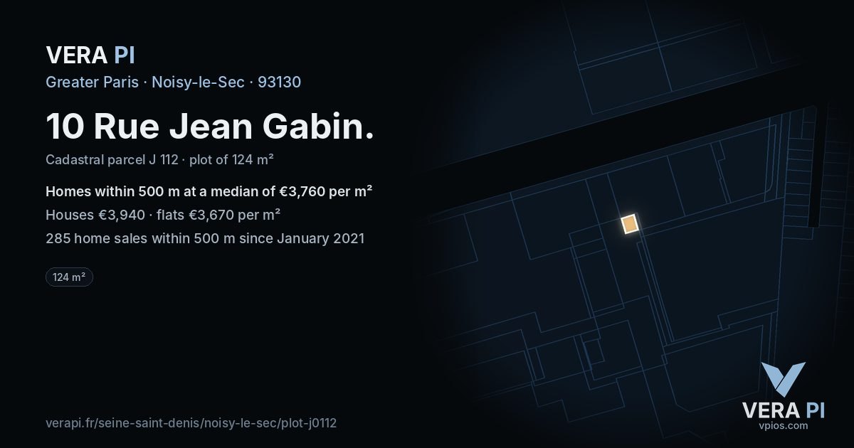 10 Rue Jean Gabin, Noisy-le-Sec at night – the plot lit, the parcels around coloured by the prices near them