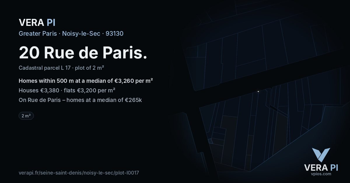 20 Rue de Paris, Noisy-le-Sec at night – the plot lit, the parcels around coloured by the prices near them