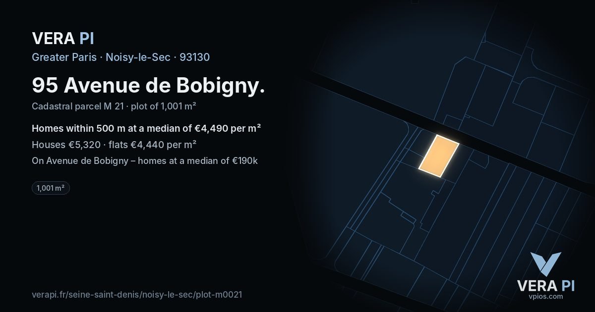 95 Avenue de Bobigny, Noisy-le-Sec at night – the plot lit, the parcels around coloured by the prices near them