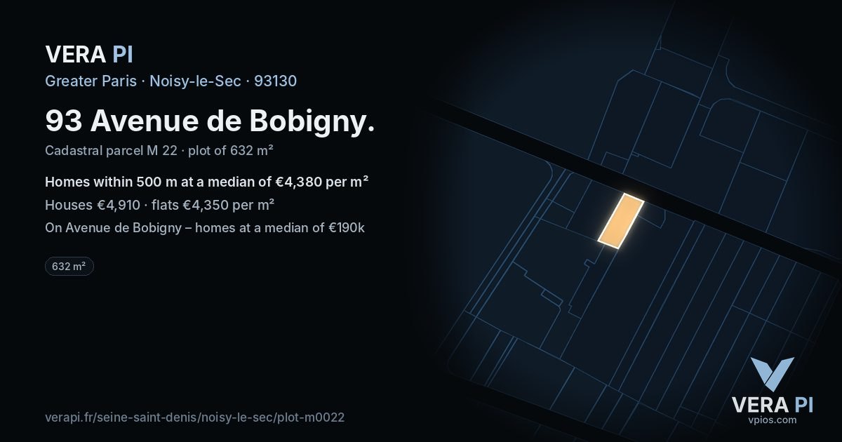 93 Avenue de Bobigny, Noisy-le-Sec at night – the plot lit, the parcels around coloured by the prices near them