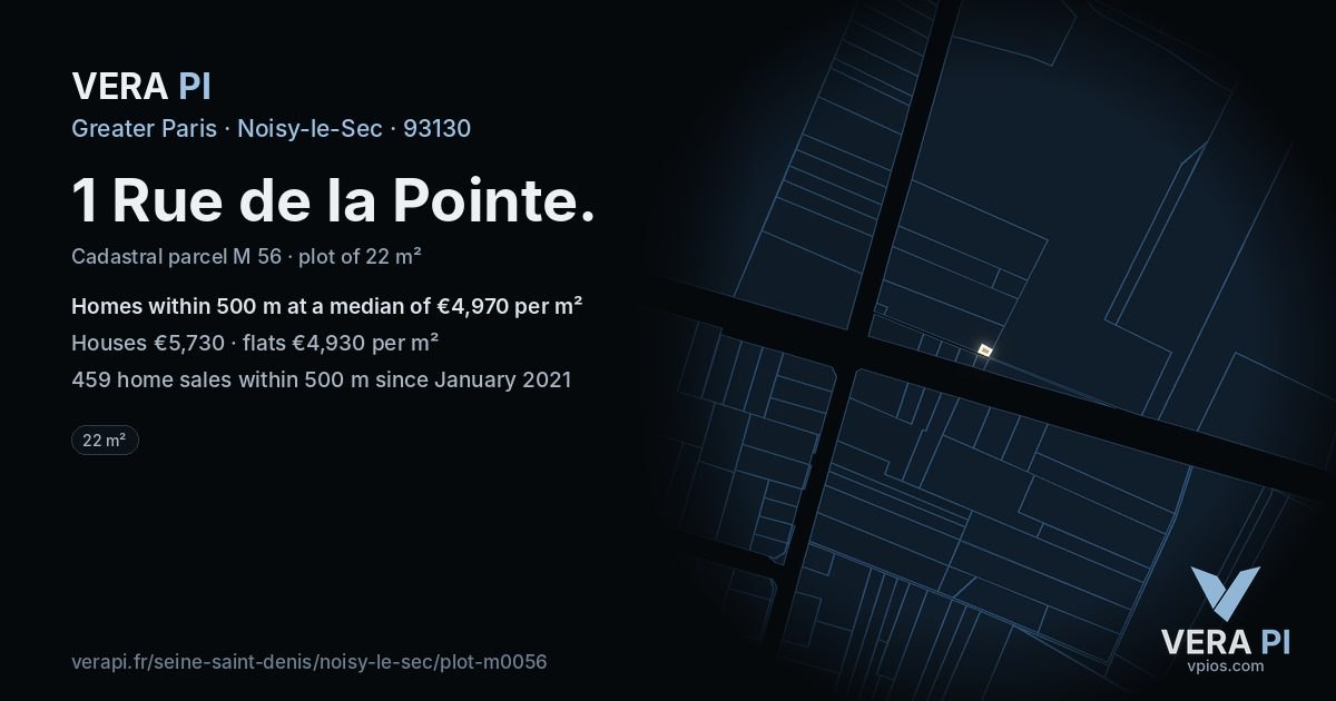 1 Rue de la Pointe, Noisy-le-Sec at night – the plot lit, the parcels around coloured by the prices near them