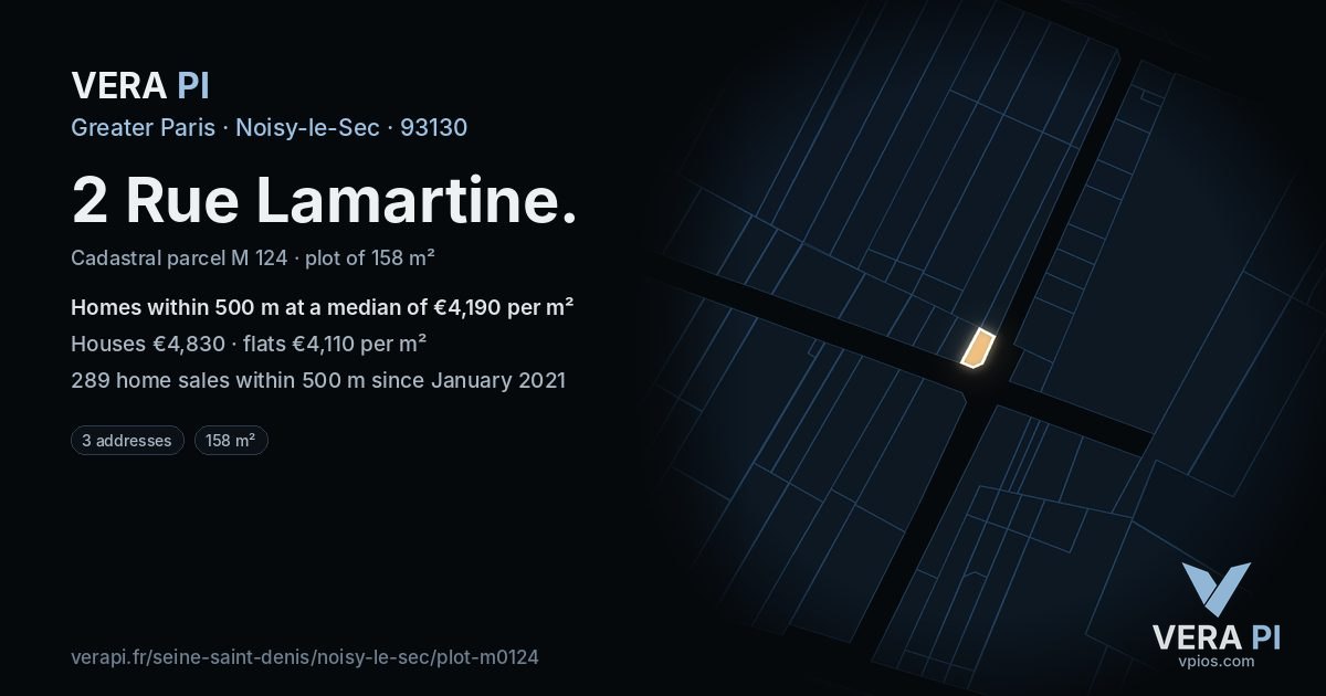 2 Rue Lamartine, Noisy-le-Sec at night – the plot lit, the parcels around coloured by the prices near them
