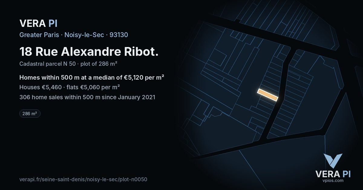 18 Rue Alexandre Ribot, Noisy-le-Sec at night – the plot lit, the parcels around coloured by the prices near them