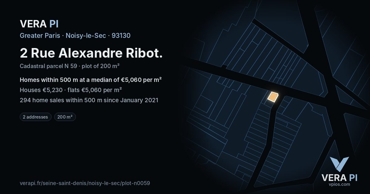 2 Rue Alexandre Ribot, Noisy-le-Sec at night – the plot lit, the parcels around coloured by the prices near them