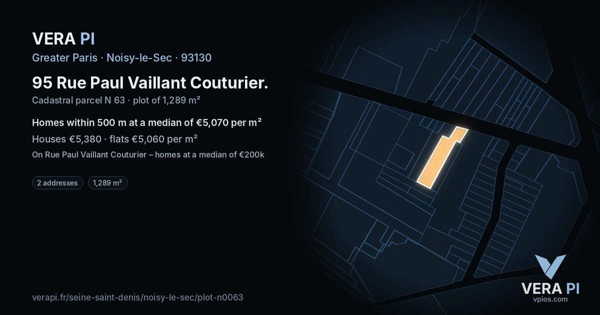 95 Rue Paul Vaillant Couturier, Noisy-le-Sec at night – the plot lit, the parcels around coloured by the prices near them