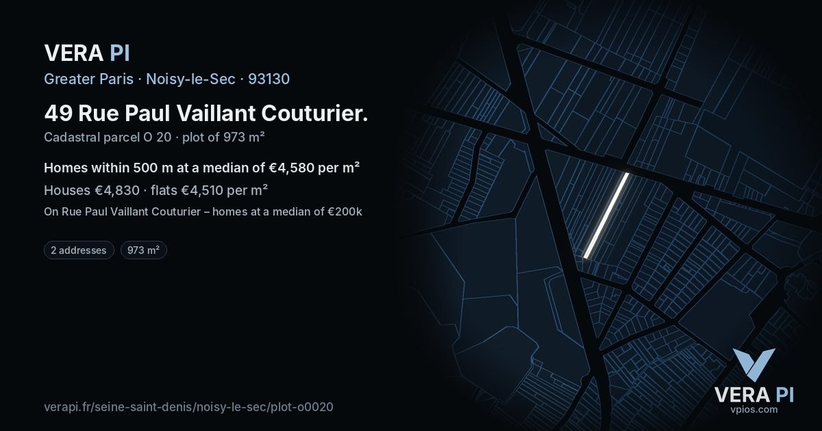 49 Rue Paul Vaillant Couturier, Noisy-le-Sec at night – the plot lit, the parcels around coloured by the prices near them