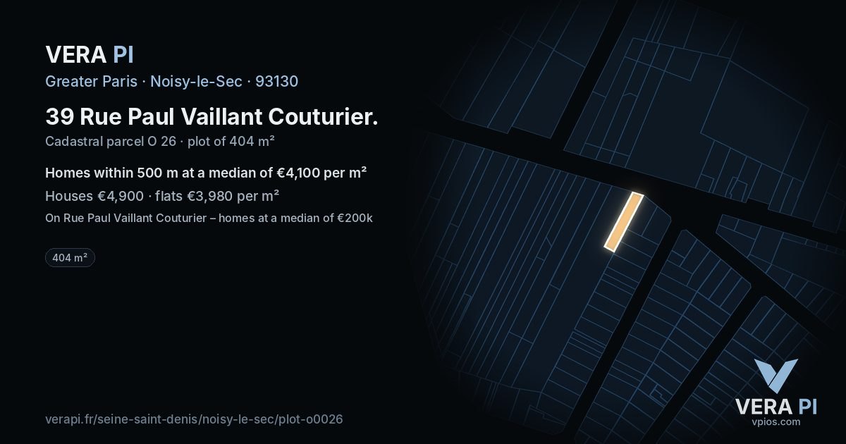 39 Rue Paul Vaillant Couturier, Noisy-le-Sec at night – the plot lit, the parcels around coloured by the prices near them