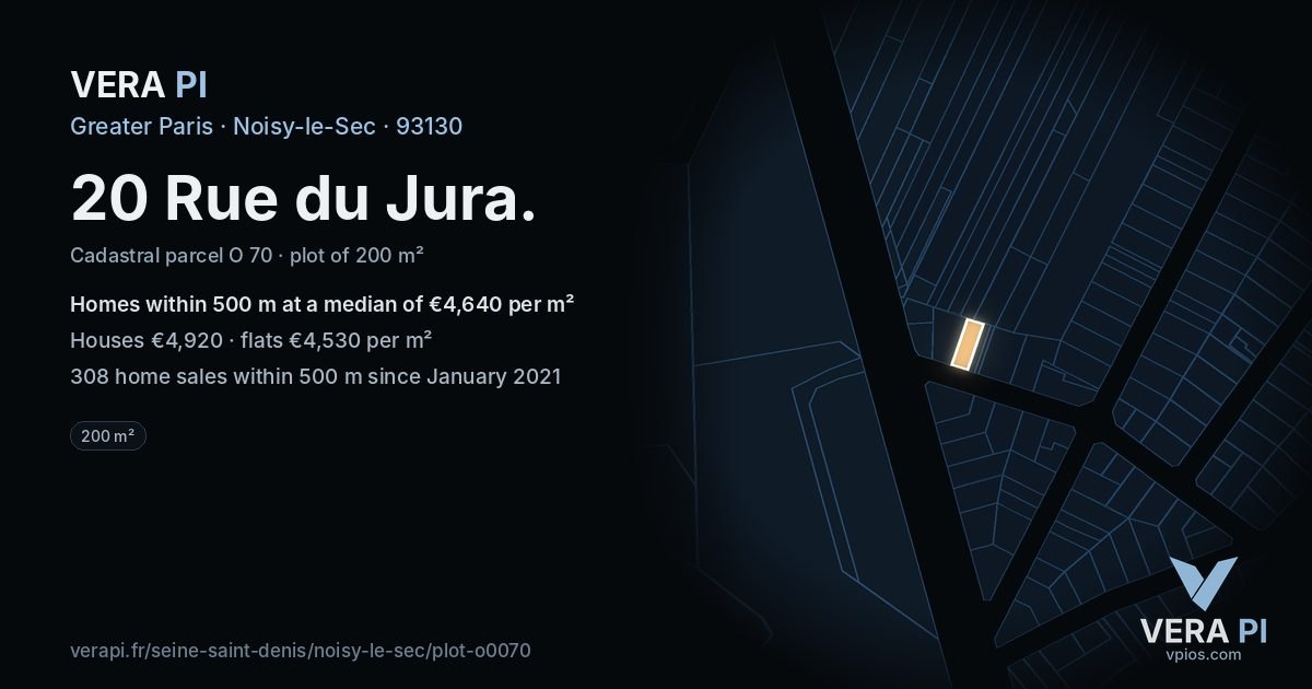 20 Rue du Jura, Noisy-le-Sec at night – the plot lit, the parcels around coloured by the prices near them