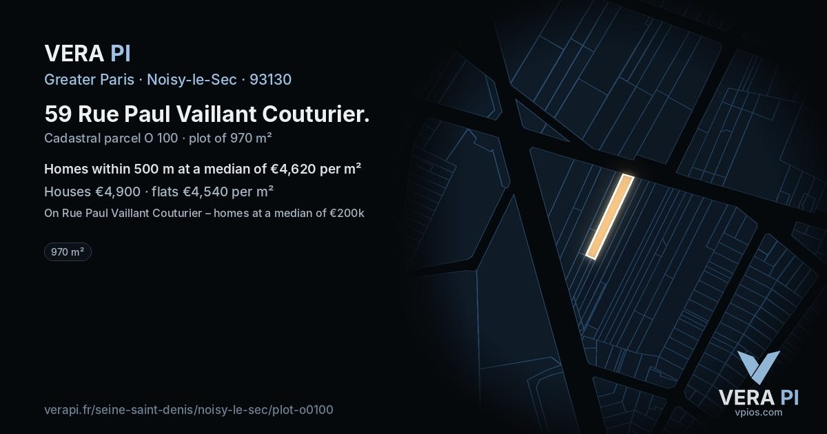 59 Rue Paul Vaillant Couturier, Noisy-le-Sec at night – the plot lit, the parcels around coloured by the prices near them
