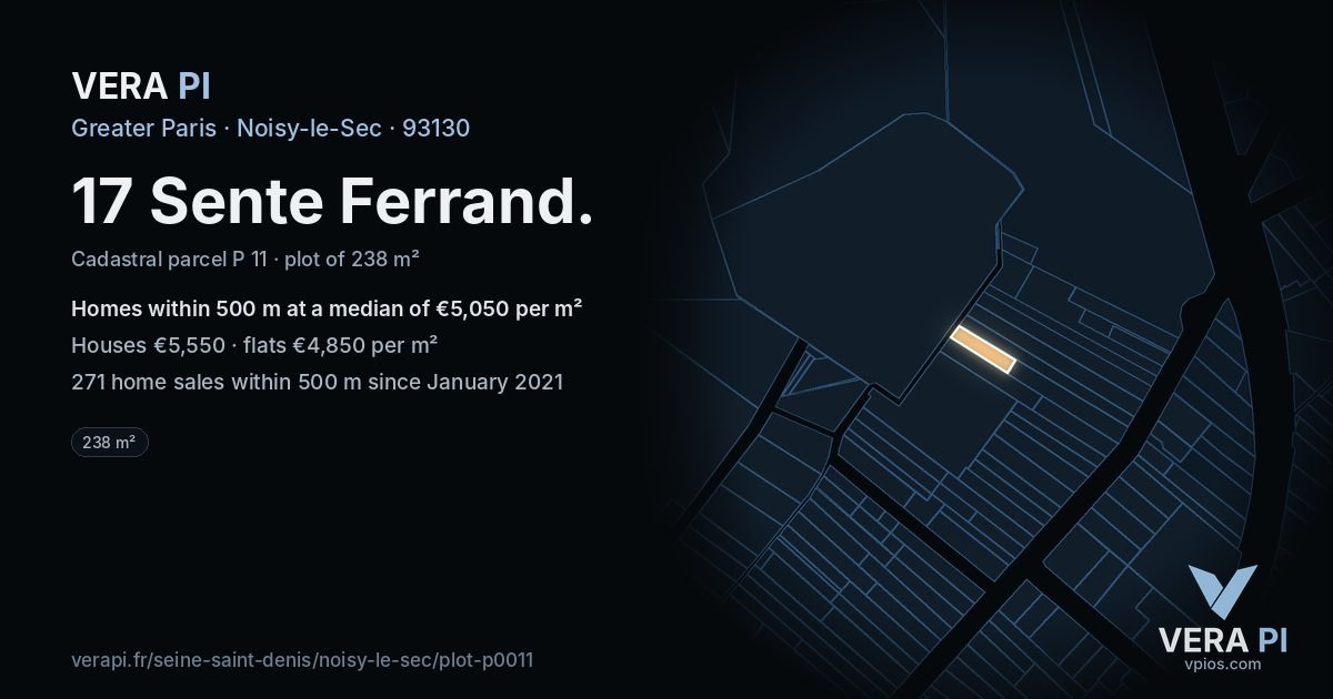 17 Sente Ferrand, Noisy-le-Sec at night – the plot lit, the parcels around coloured by the prices near them