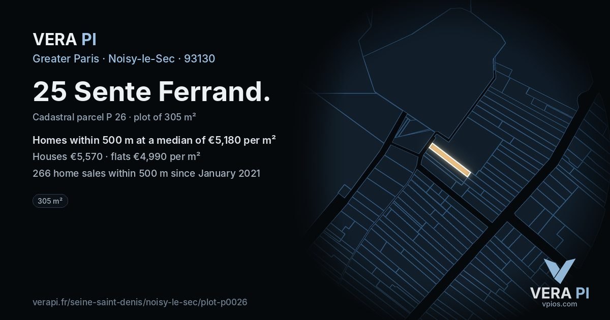 25 Sente Ferrand, Noisy-le-Sec at night – the plot lit, the parcels around coloured by the prices near them