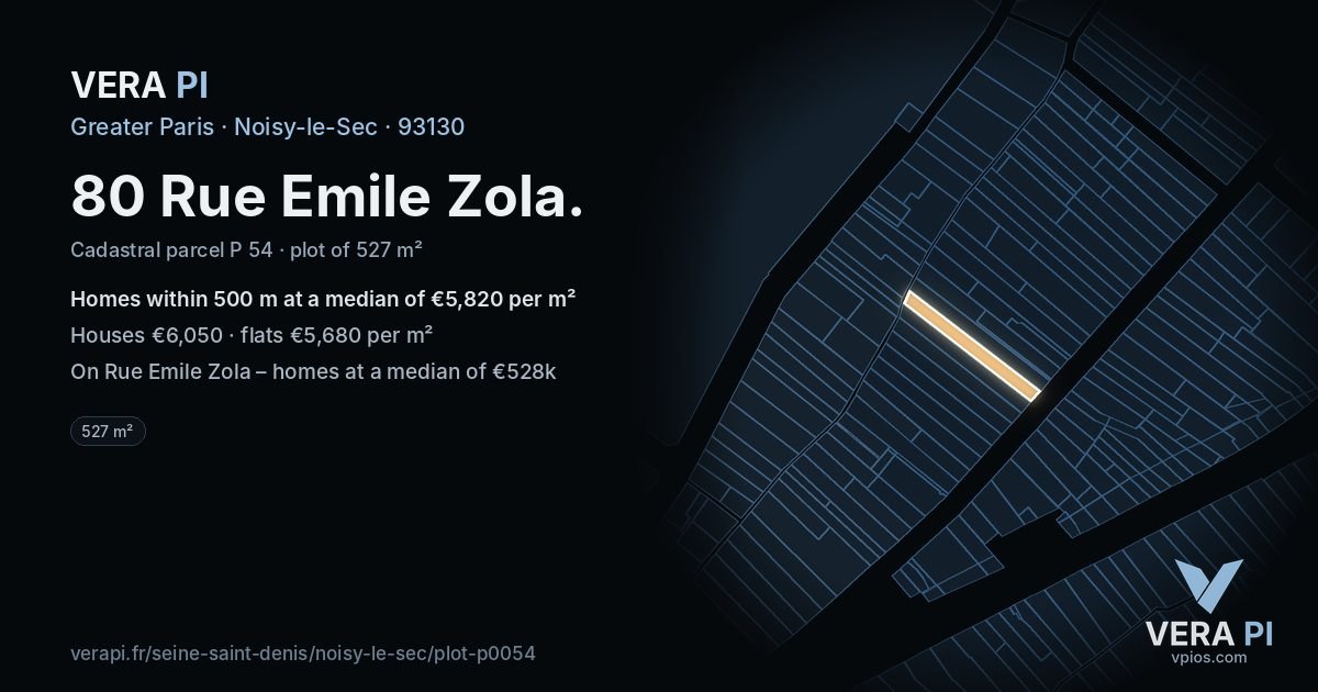 80 Rue Emile Zola, Noisy-le-Sec at night – the plot lit, the parcels around coloured by the prices near them